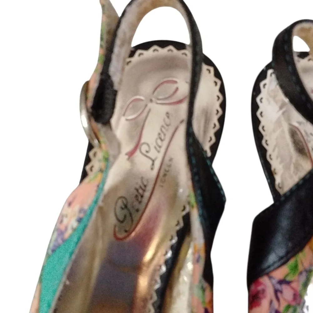 POETIC LICENSE Passion Fruit Tea Party Peep Toe Leather Sling Back Heels Sz 5.5